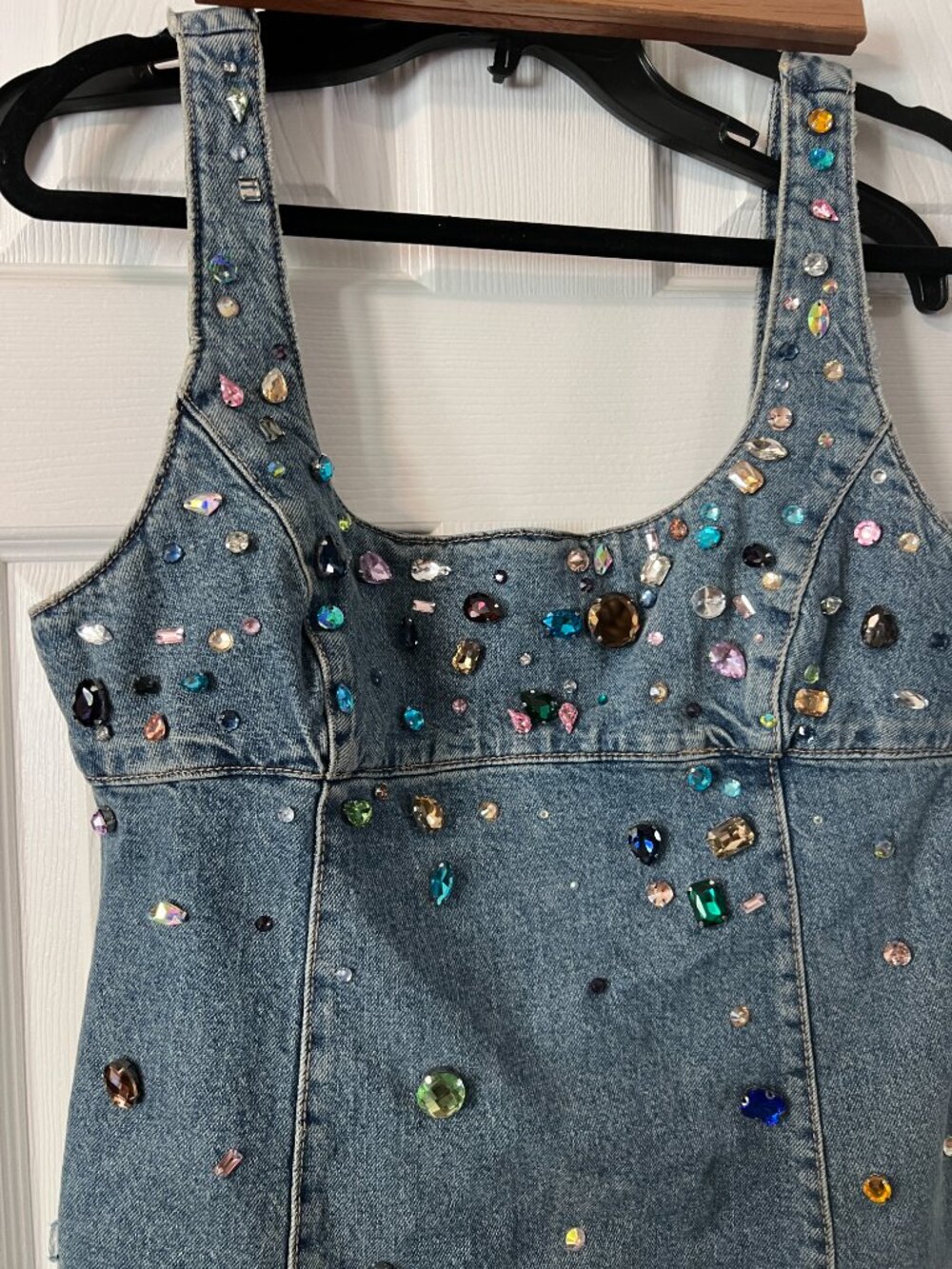 Zara jewel denim dress embellished beaded bedazzled L Large NWT 4730/080 VIRAL - Picture 8 of 9